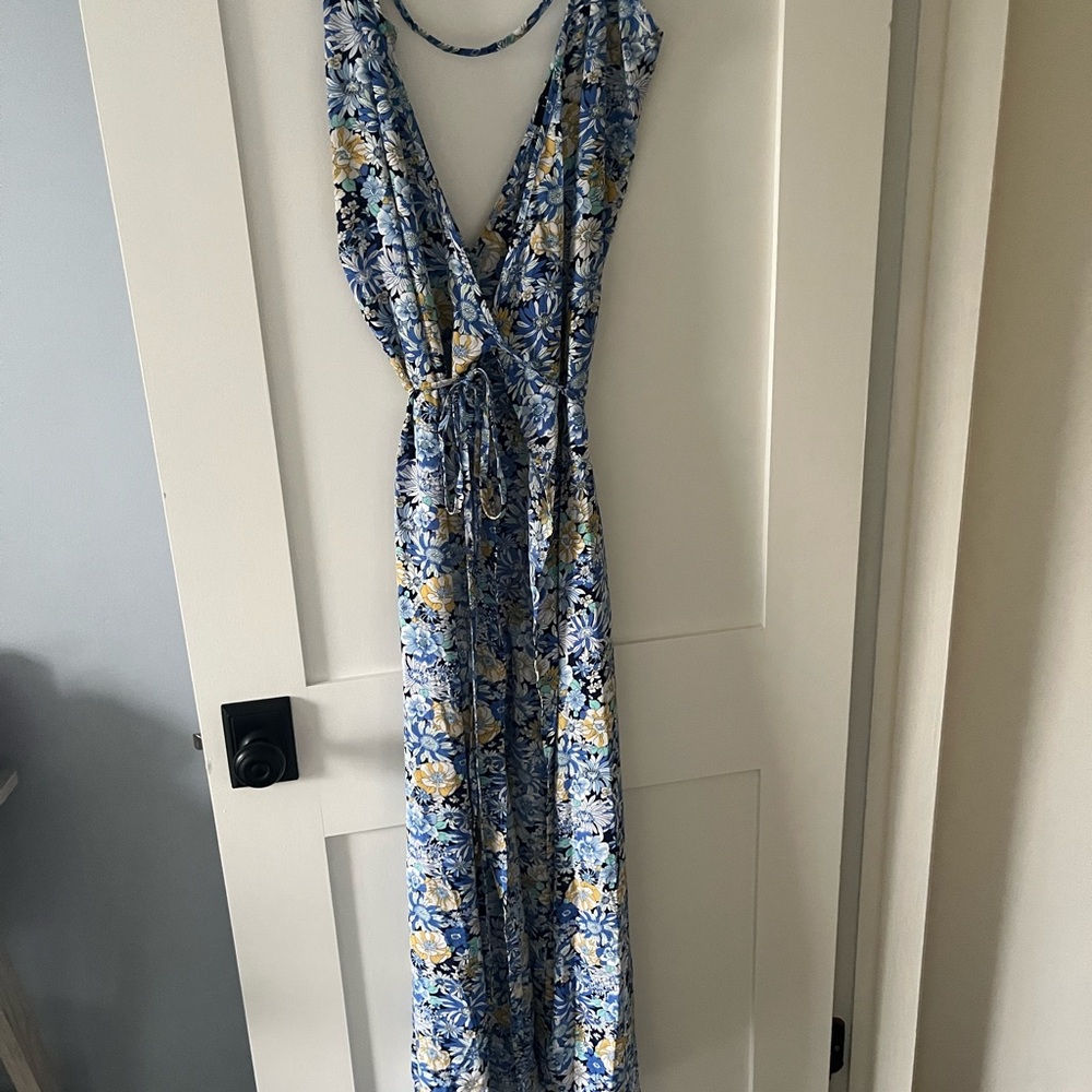 Lulu's Blue and Yellow Floral Maxi Dress